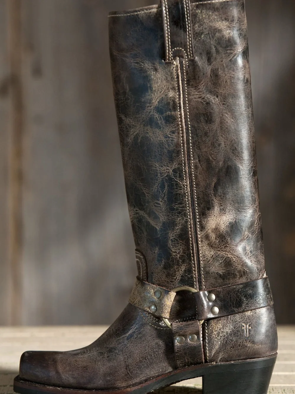 Frye Vtg Distressed Brown Boots 15R Western Cowboy Harness Womens Size 7.5M